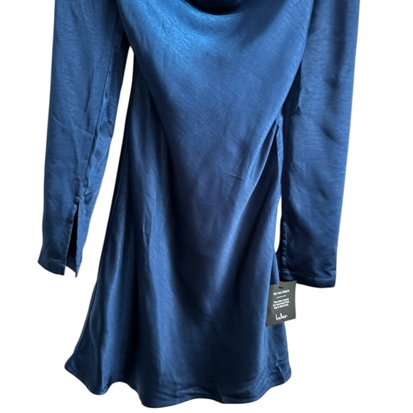 Lulus Adoring Charm Dark Blue Satin Long Sleeve Backless Mini Dress Size S NWT - Picture 15 of 17
